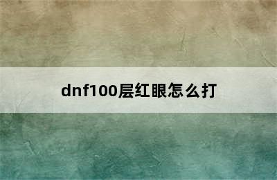 dnf100层红眼怎么打