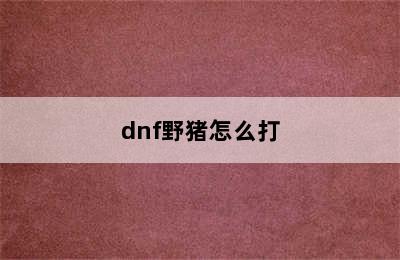 dnf野猪怎么打