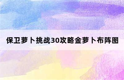 保卫萝卜挑战30攻略金萝卜布阵图