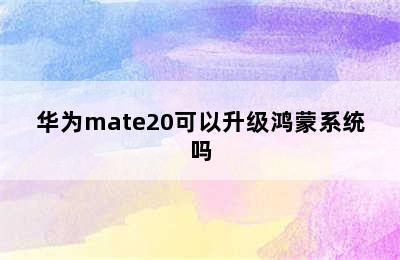 华为mate20可以升级鸿蒙系统吗