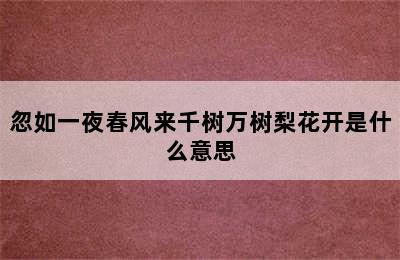 忽如一夜春风来千树万树梨花开是什么意思