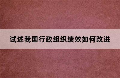 试述我国行政组织绩效如何改进